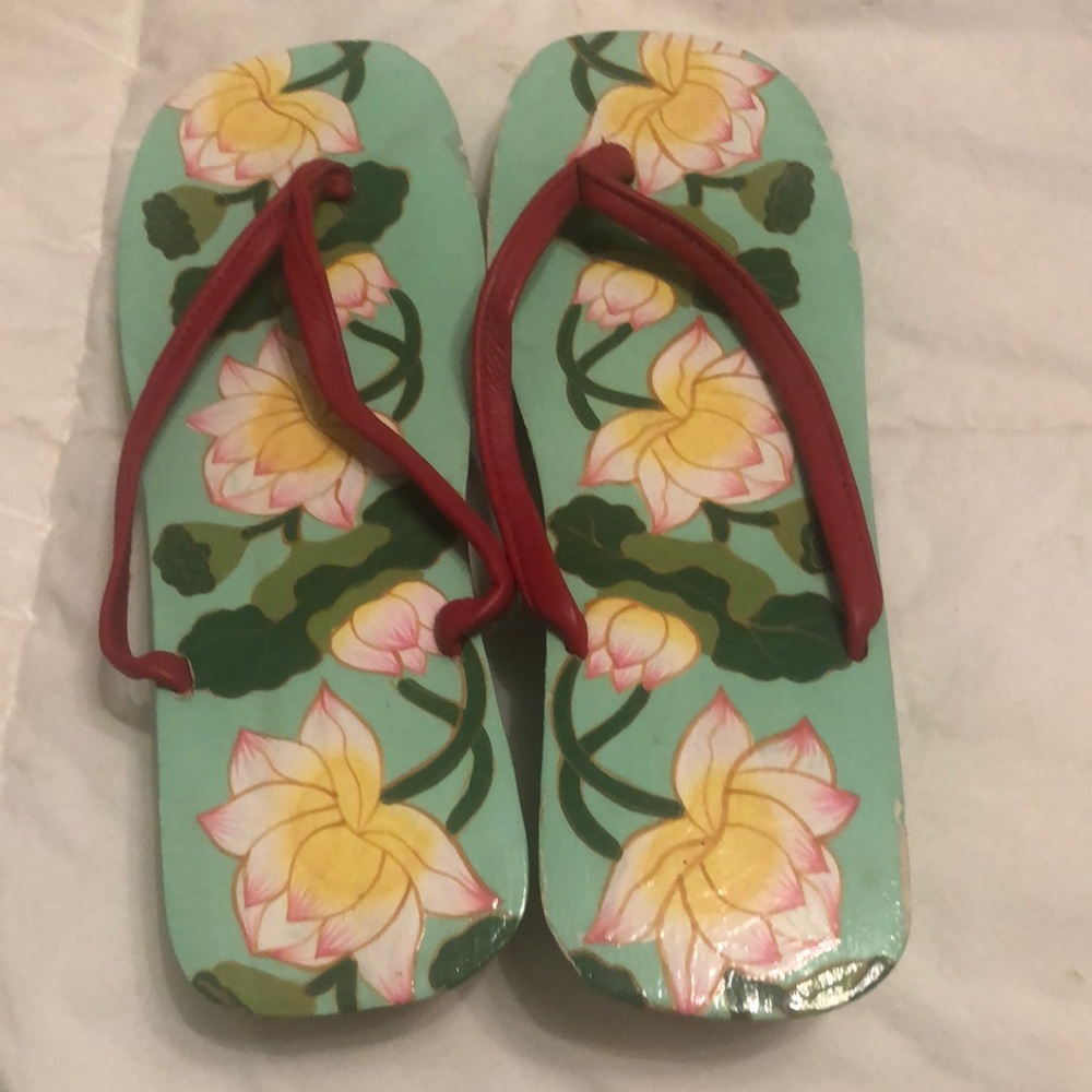 Hand Painted green floral Anthropologie sandal